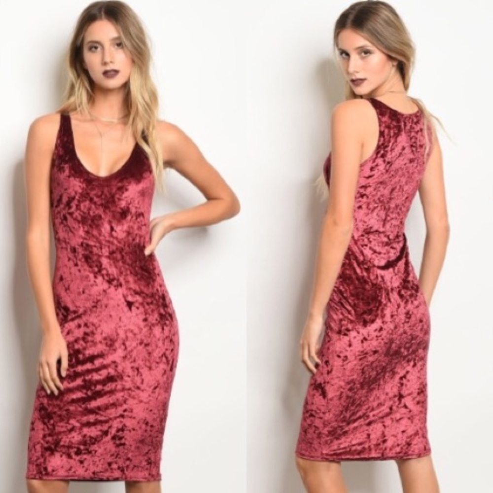 🆑Wine Velvet Dress