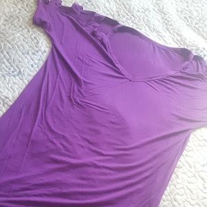 Purple V-neck cutout sleeve top