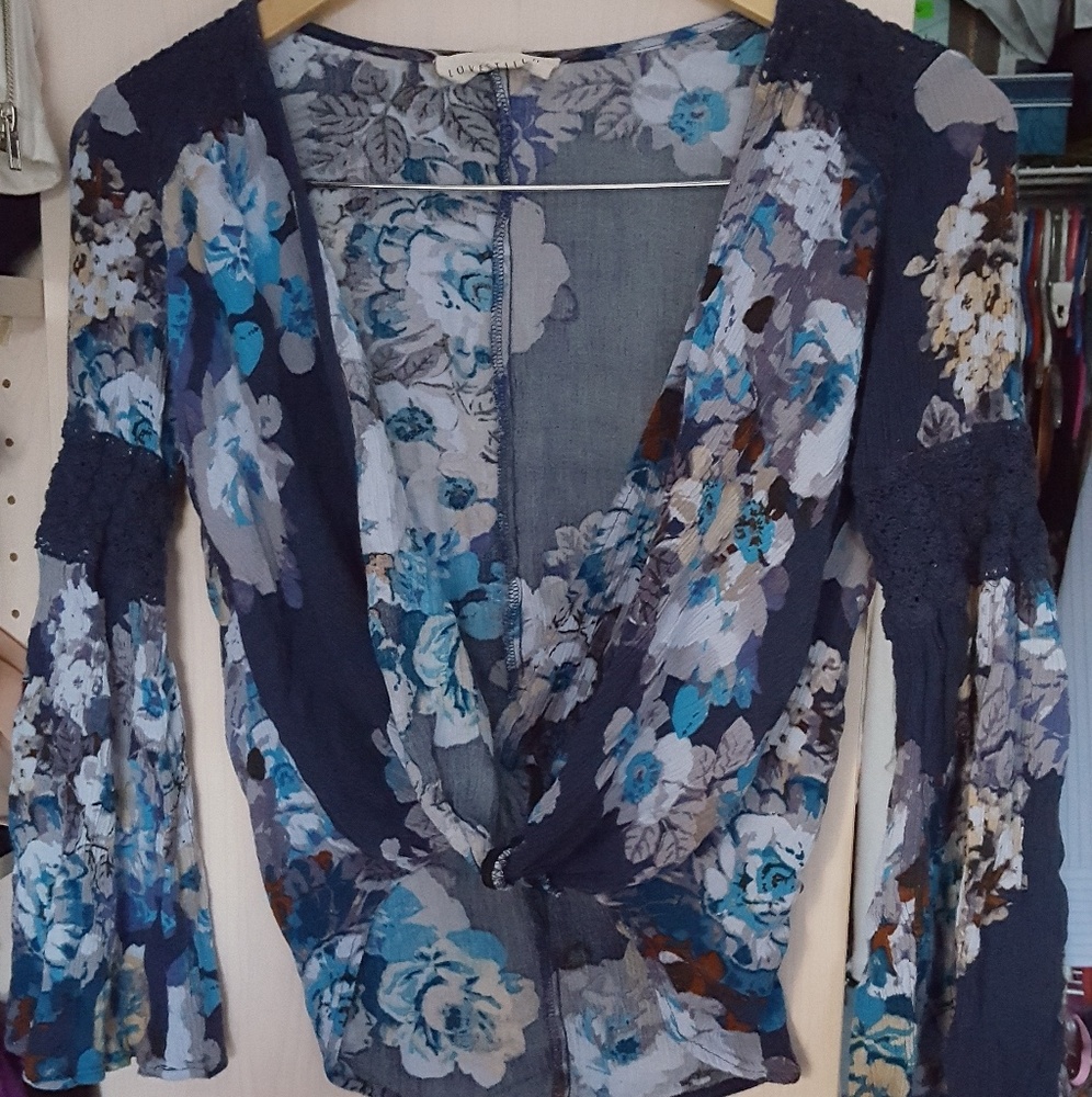 Blue floral knot blouse