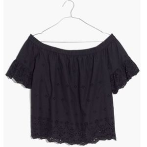 Madewell eyelet off-the-shoulder top BLACK