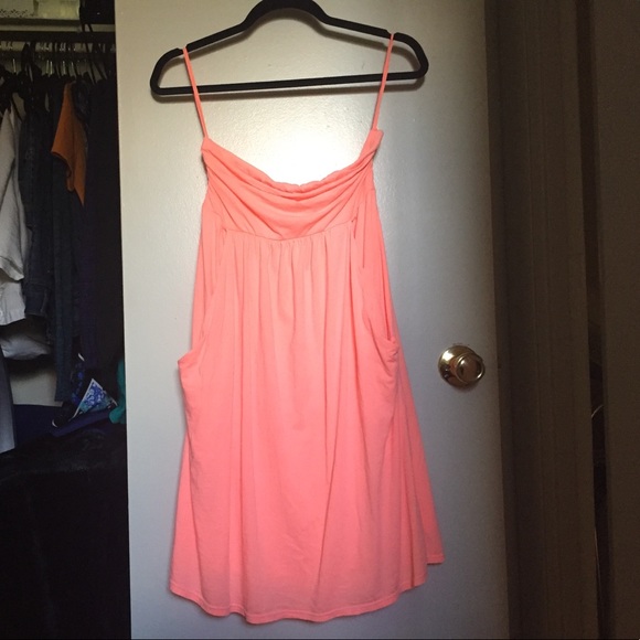Anthropologie Velvet Peach Tube Dress w/ Pockets - Picture 3 of 7