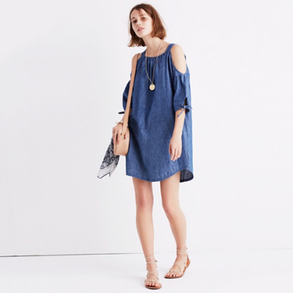 Madewell chambray cold-shoulder dress