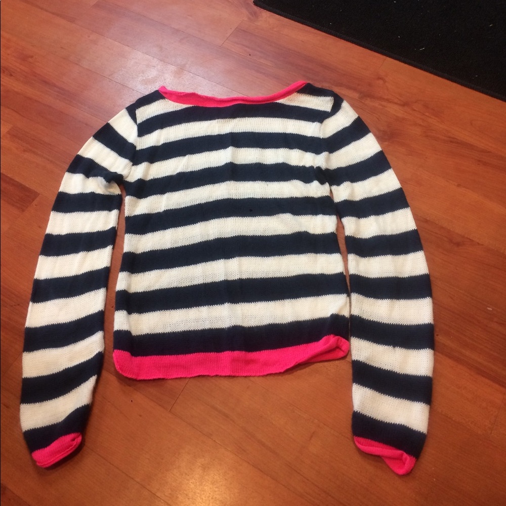 Navy blue white and hot pink stripe sweater