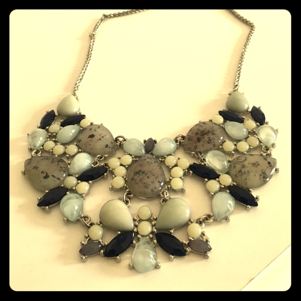 Gray and blue statement necklace