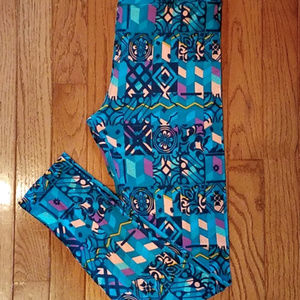 LuLaRoe OS Leggings - Turquoise geometric print -