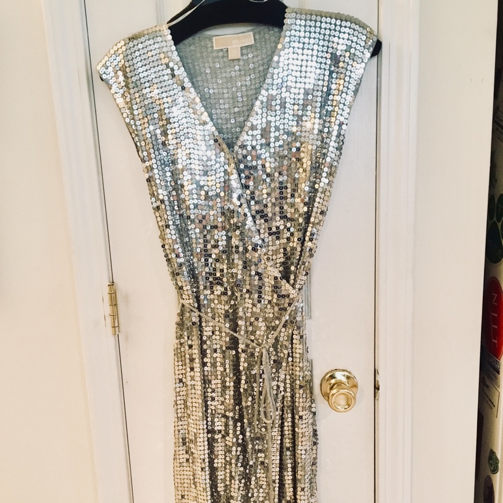 Michael Kors Silver Sequin Cocktail Dress