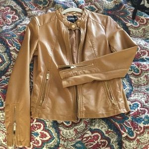 Express small faux leather taupe jacket
