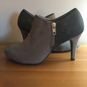 New! Grey bootie heels with side zipper size 8W