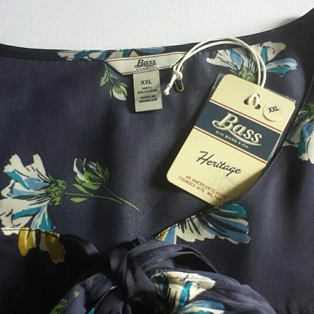 Navy blue silky tie neck blouse, NWT
