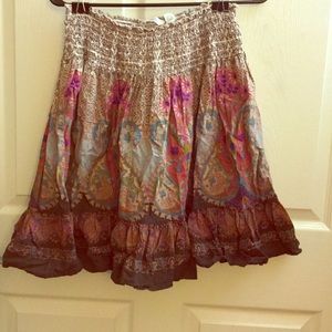 Shirred waist, flowing bohemian skirt