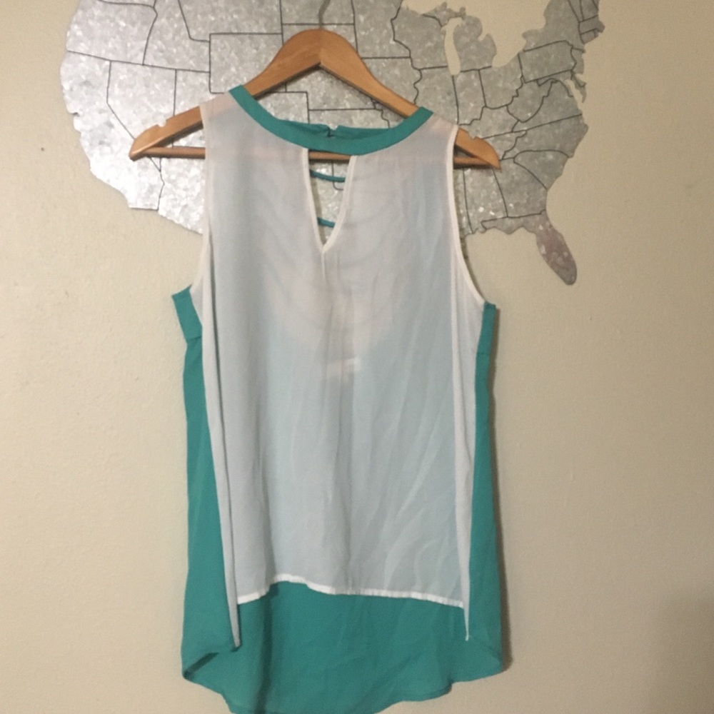 Sheer Strappy Turquoise and White Blouse