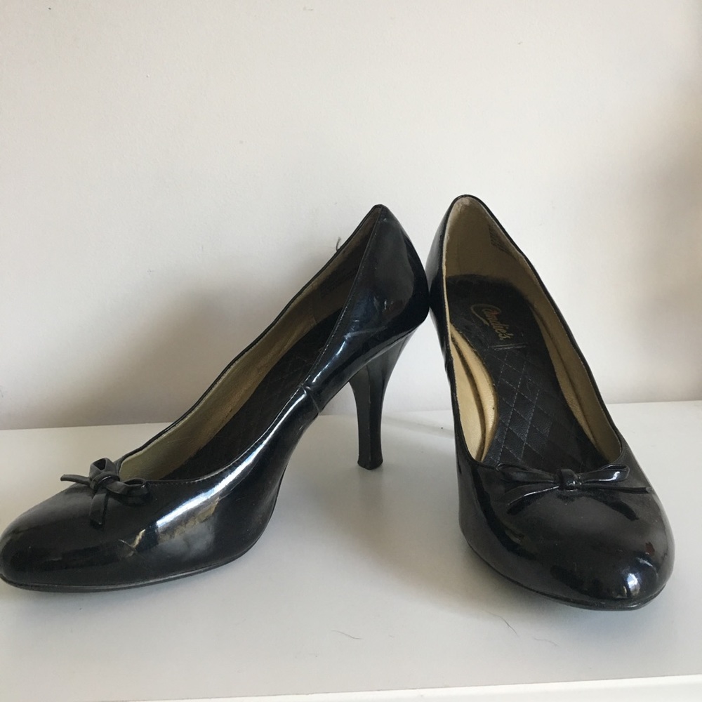 Black patent leather heels