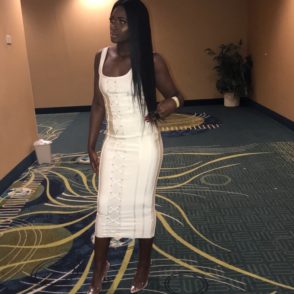 Beige bandage dress