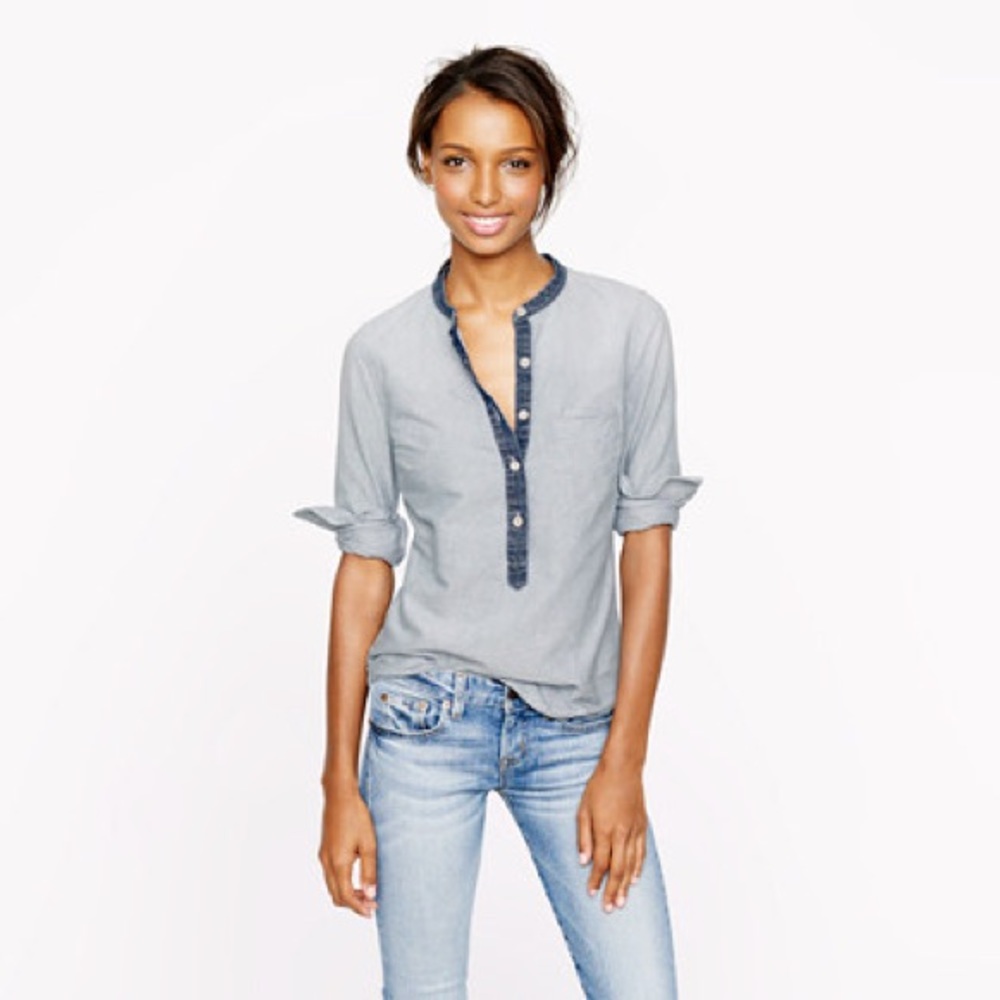 J. Crew Collarless Chambray Popover