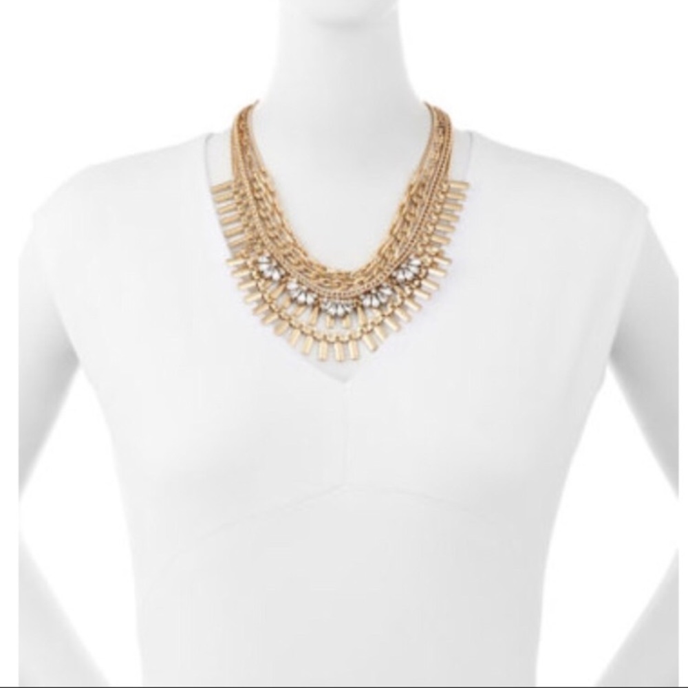 NWT Gold and Crystal Multi-strand Bib Necklace