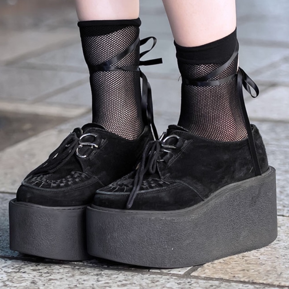 Black NADIA Creepers 3.5” Size 8 Woven  Suede