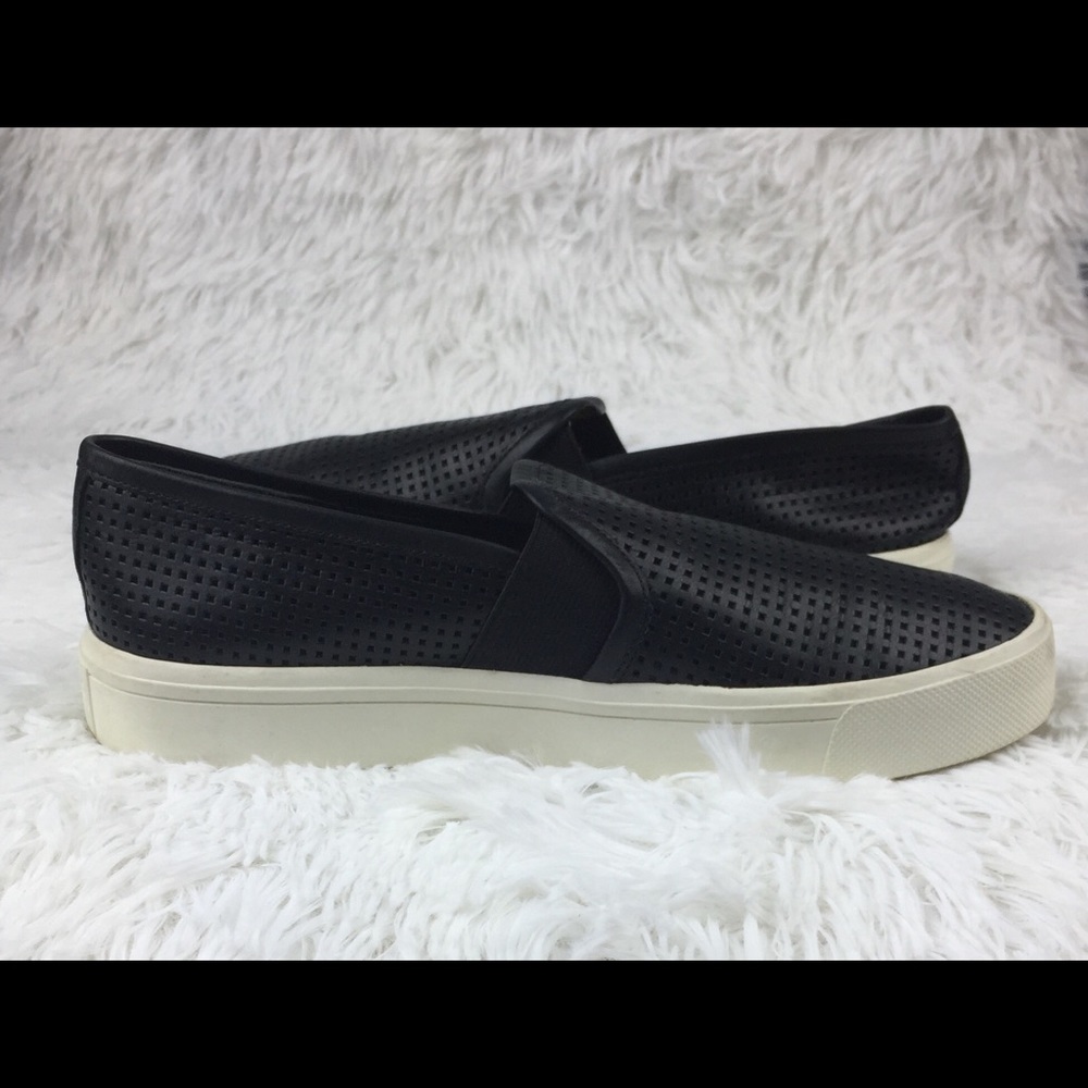 Vince Perforated black leather slip on sneakers