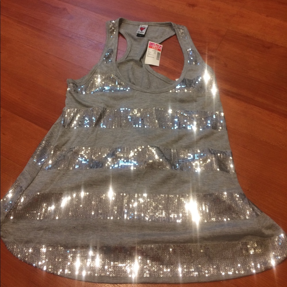 Gray sequin razorback tank from deb store NWT XS