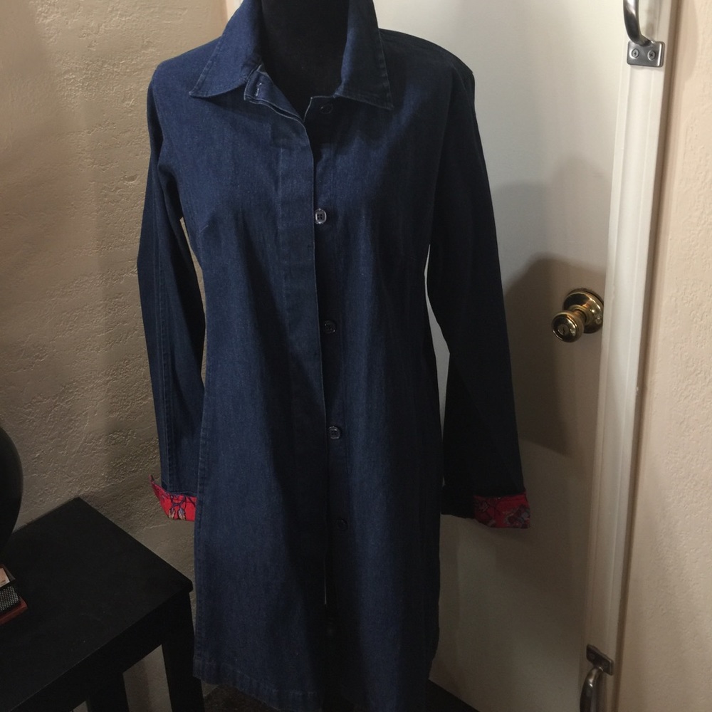 New Jean coat with hidden buttons w Red cuff