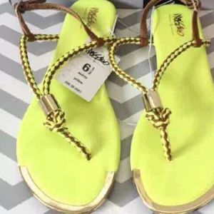 Sz 6.5 Neon Yellow & Leather Sandals NWT
