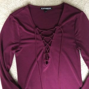 Express Burgundy Lace Up Top
