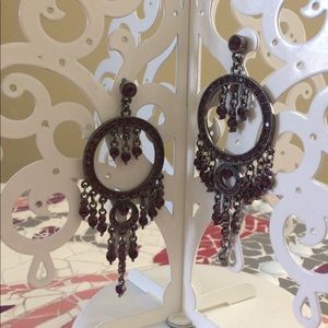 Plum rhinestone chandelier earrings