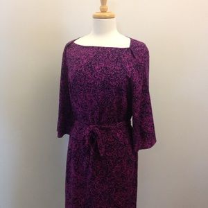 Banana Republic magenta navy abstract dress + belt