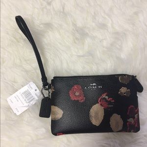 Coach Halftone Flower Corner Zip Wristlet leather