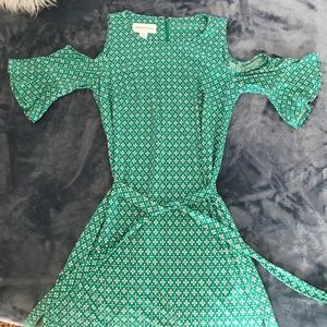 Cold Shoulder Print Henley Shift Dress