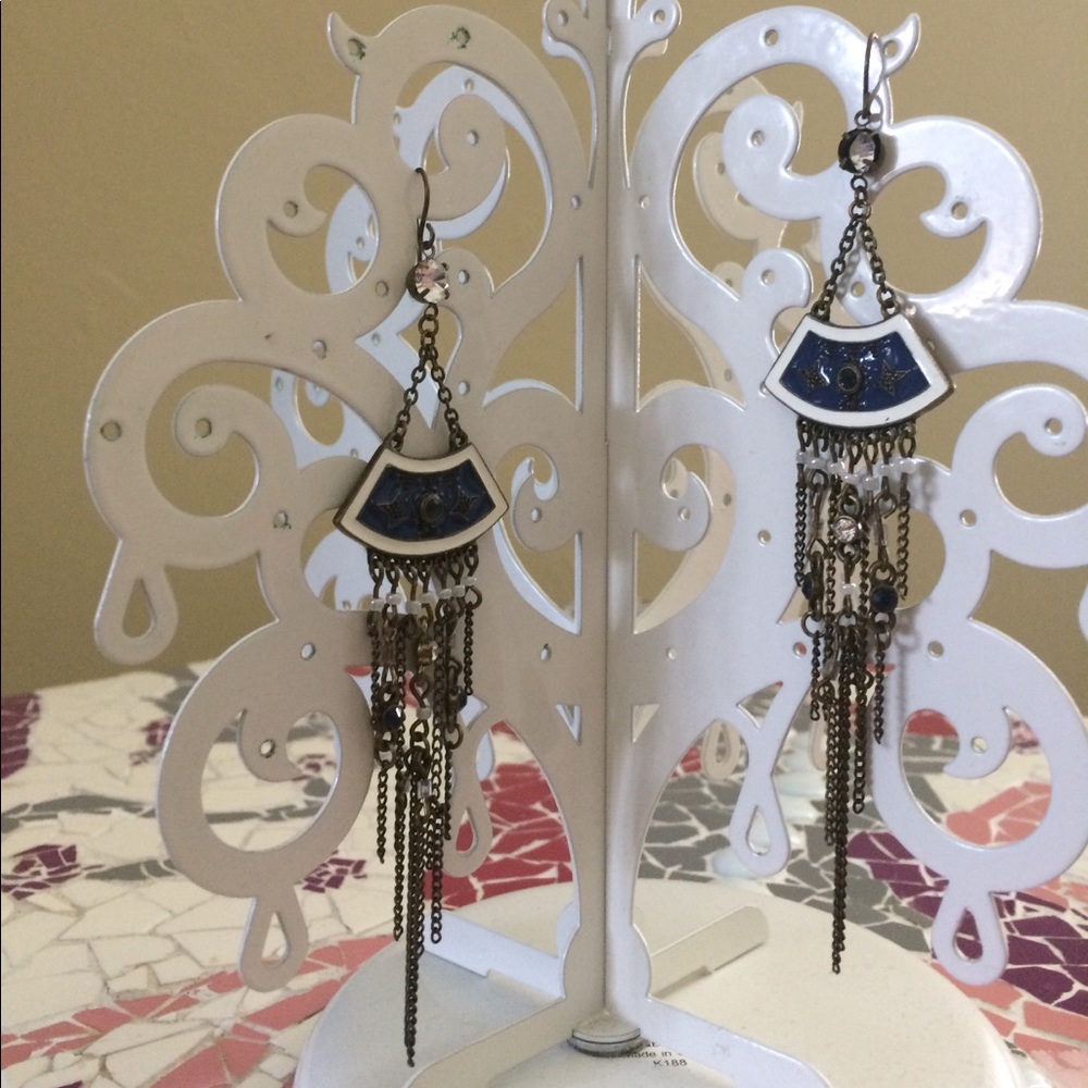 Navy blue and white chandelier earrings