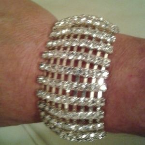 Vintage cubic zirconia silvertone curved bracelet