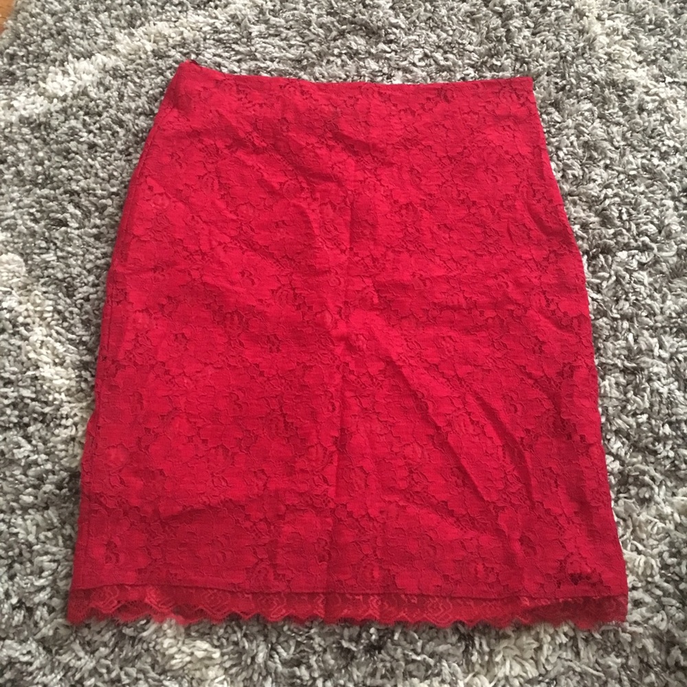 Red skirt with lace overlay