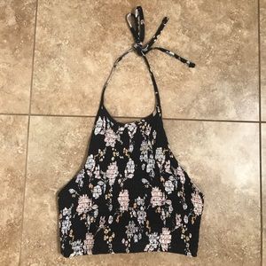 SOLD BILLABONG black floral halter crop top medium