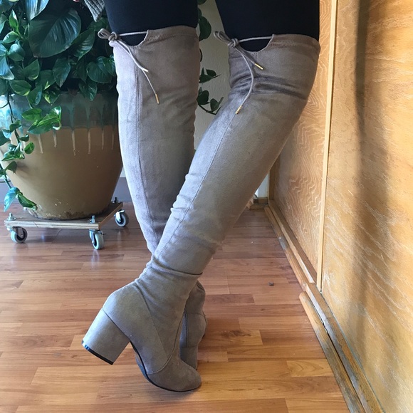 Taupe Over The Knee Boots - Picture 3 of 3