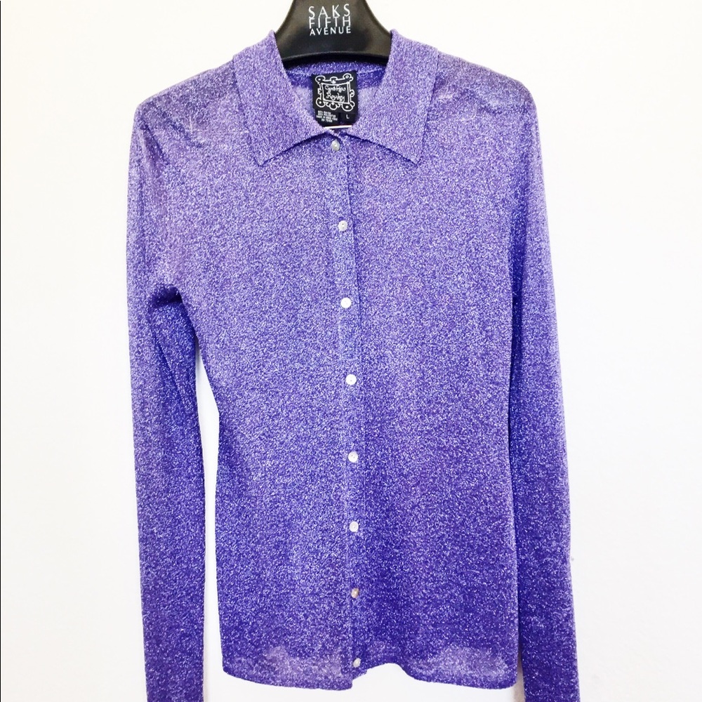 Cynthia Rowley Sheer Sparkly Purple Shirt size L
