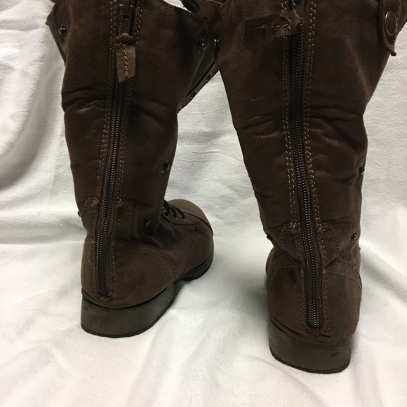 Brown faux leather/suede boots with a bit of fur. - Picture 3 of 3