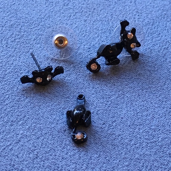 Black Cat  White Eyes Dangle Earrings - Picture 2 of 7