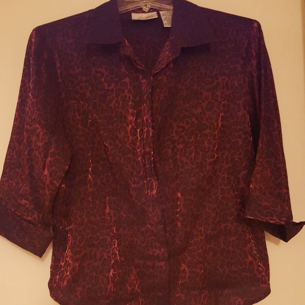 Burgundy/wine cheetah print blouse