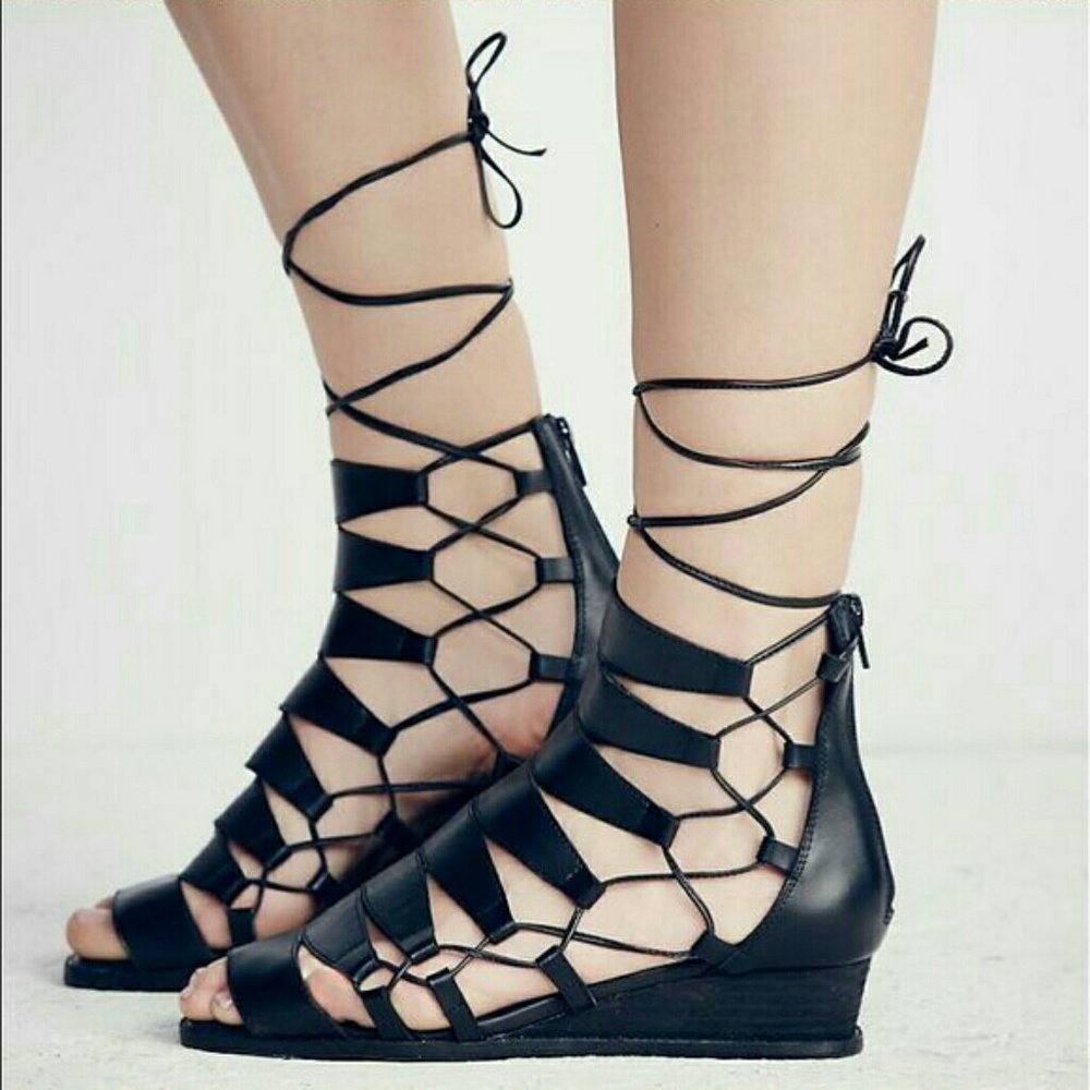 New Jeffrey Campbell lace up leather wedges