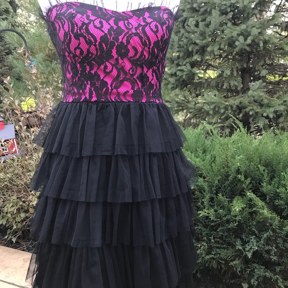 Masquerade Black and Hot Pink Lace and Toile Dress