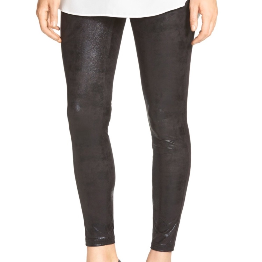 Hue Shimmer Medium black micro suede leggings
