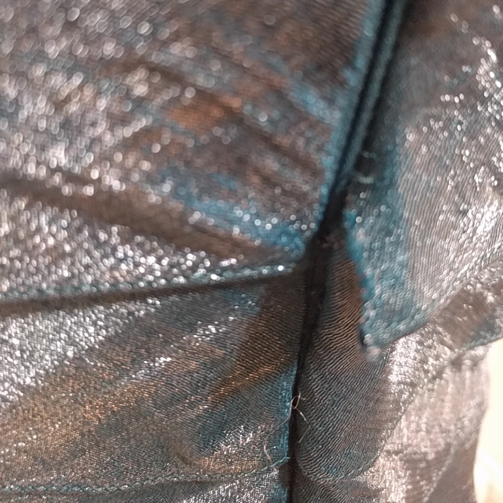 Adrianna Papell Shimmery Teal Scalloped V Sheath - Picture 4 of 7