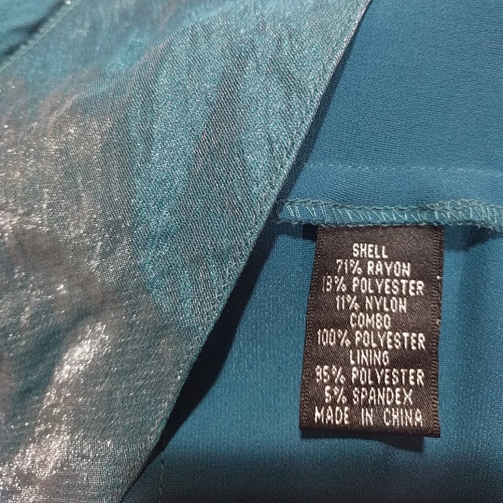 Adrianna Papell Shimmery Teal Scalloped V Sheath - Picture 7 of 7
