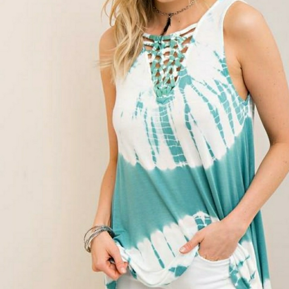 Teal tie dye criss cross tank