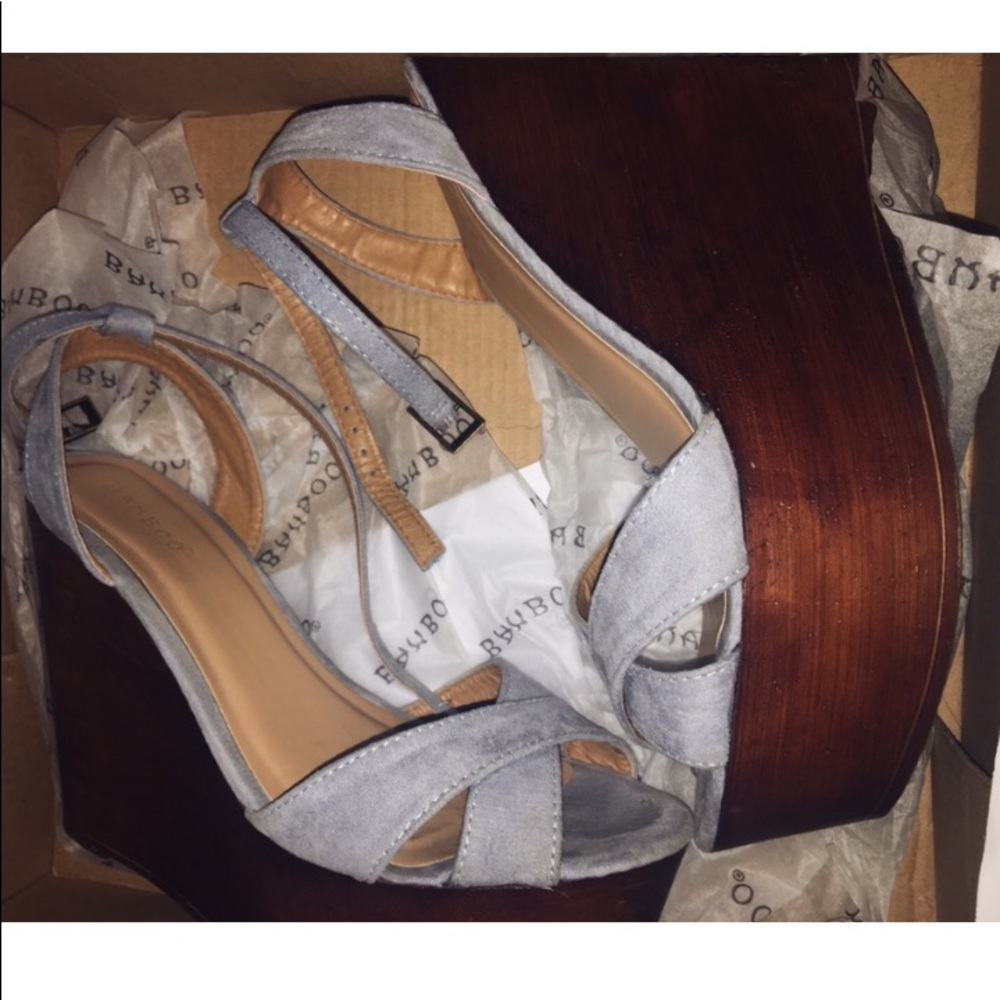 Baby blue wedge heels with ankle straps