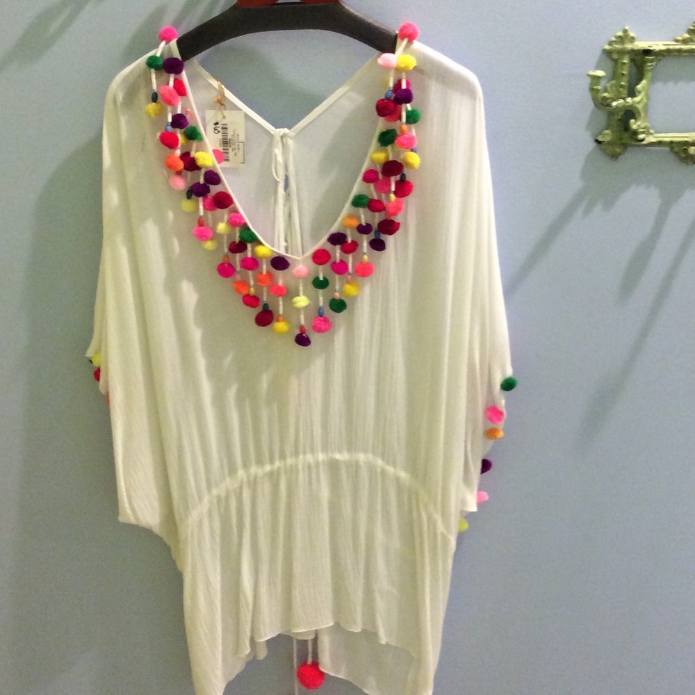 NWT Sundress colorful pompom dress/ coverup