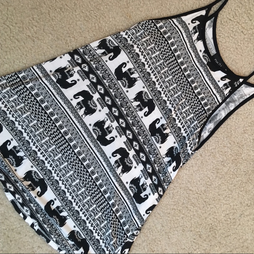Black and White Light Elephant Aztec Print Tank