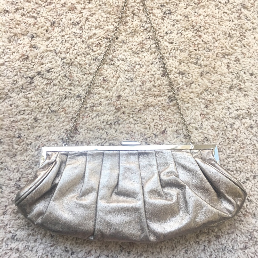 BCBGMAXAZRIA Metallic Leather Clutch Bag