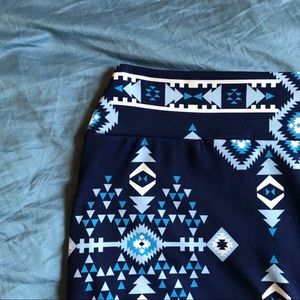 Blue tribal print mini tube skirt