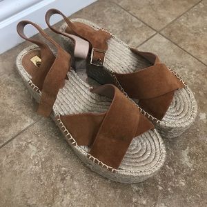 TOPSHOP brown leather wedge espadrille shoes 7.5